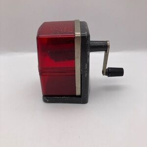 Bostonette Vtg Pencil Sharpener Hunt Statesville NC Red Translucent Hopper Works